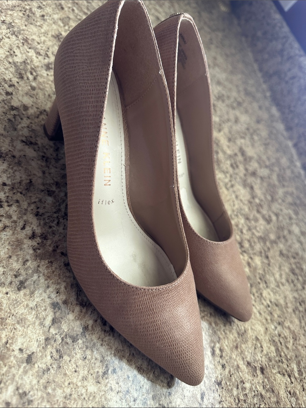 Anne Klein Textured Dusty Rose Pointed-Toe Pumps